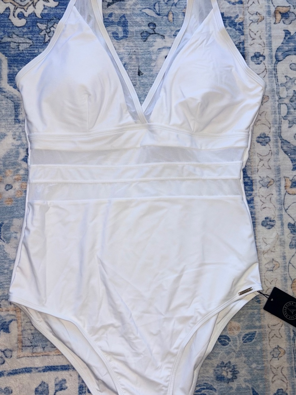 RELLECIGA White One-Piece Swimsuit with Plated Logo Accent